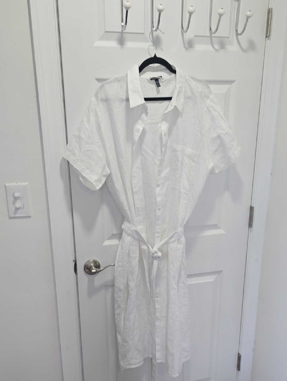 Eileen Fisher White Short-Sleeve Button-Front Shirt Dress